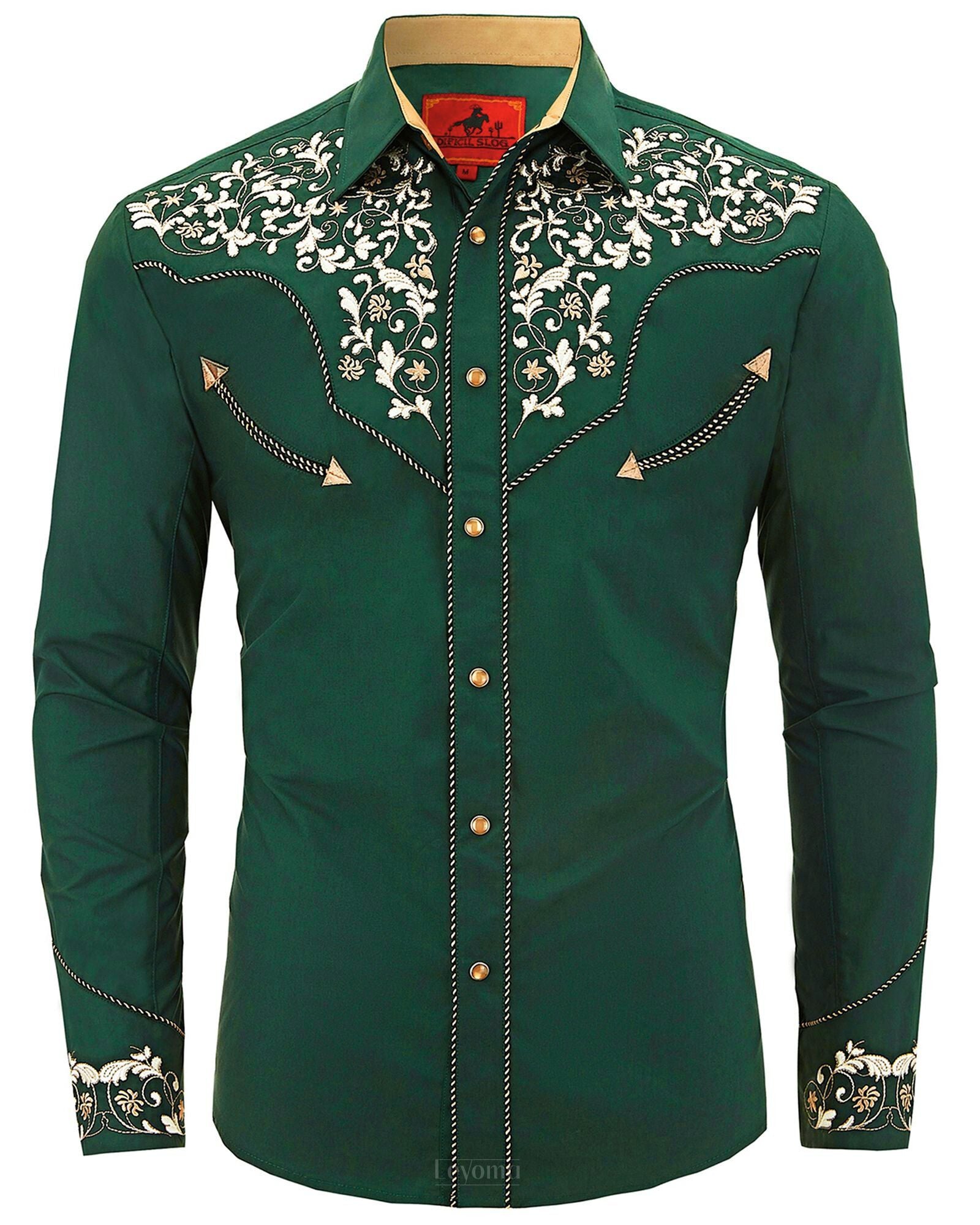 Men's Floral Hunter Green Embroidered Western Shirt with Pearl Snaps Men's Floral Hunter Green Embroidered Western Shirt with Pearl Snaps