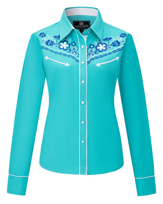 Women's Water Lily Embroidered Western Pearl Snap Shirt