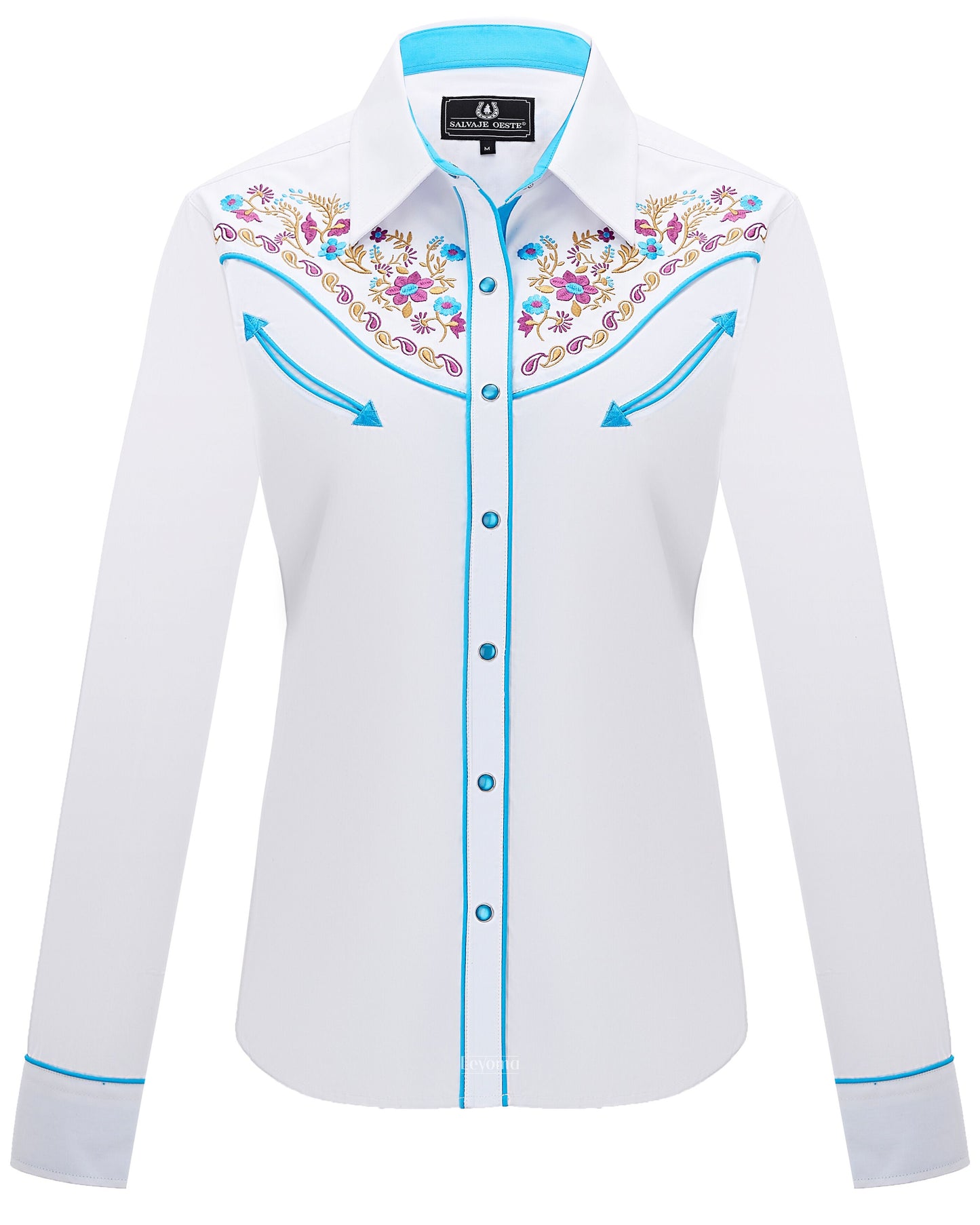 Women's White Floral Embroidered Western Pearl Snap Shirt