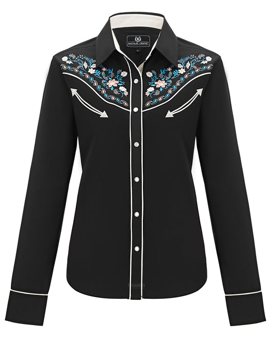 Women's Midnight Bouquet Embroidered Western Pearl Snap Shirt