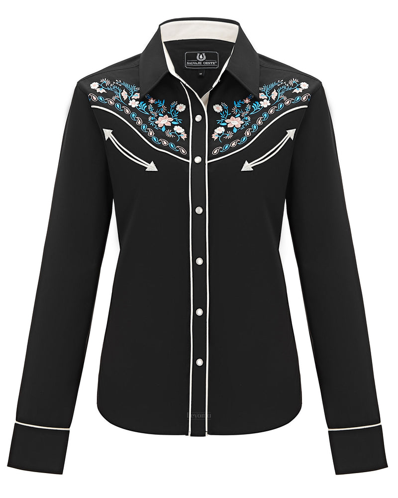 Women's Midnight Bouquet Embroidered Western Pearl Snap Shirt