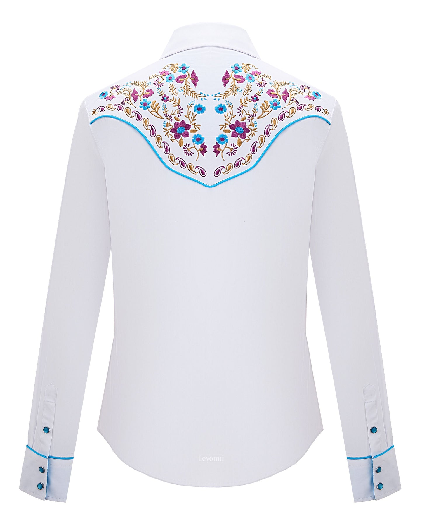 Women's White Floral Embroidered Western Pearl Snap Shirt