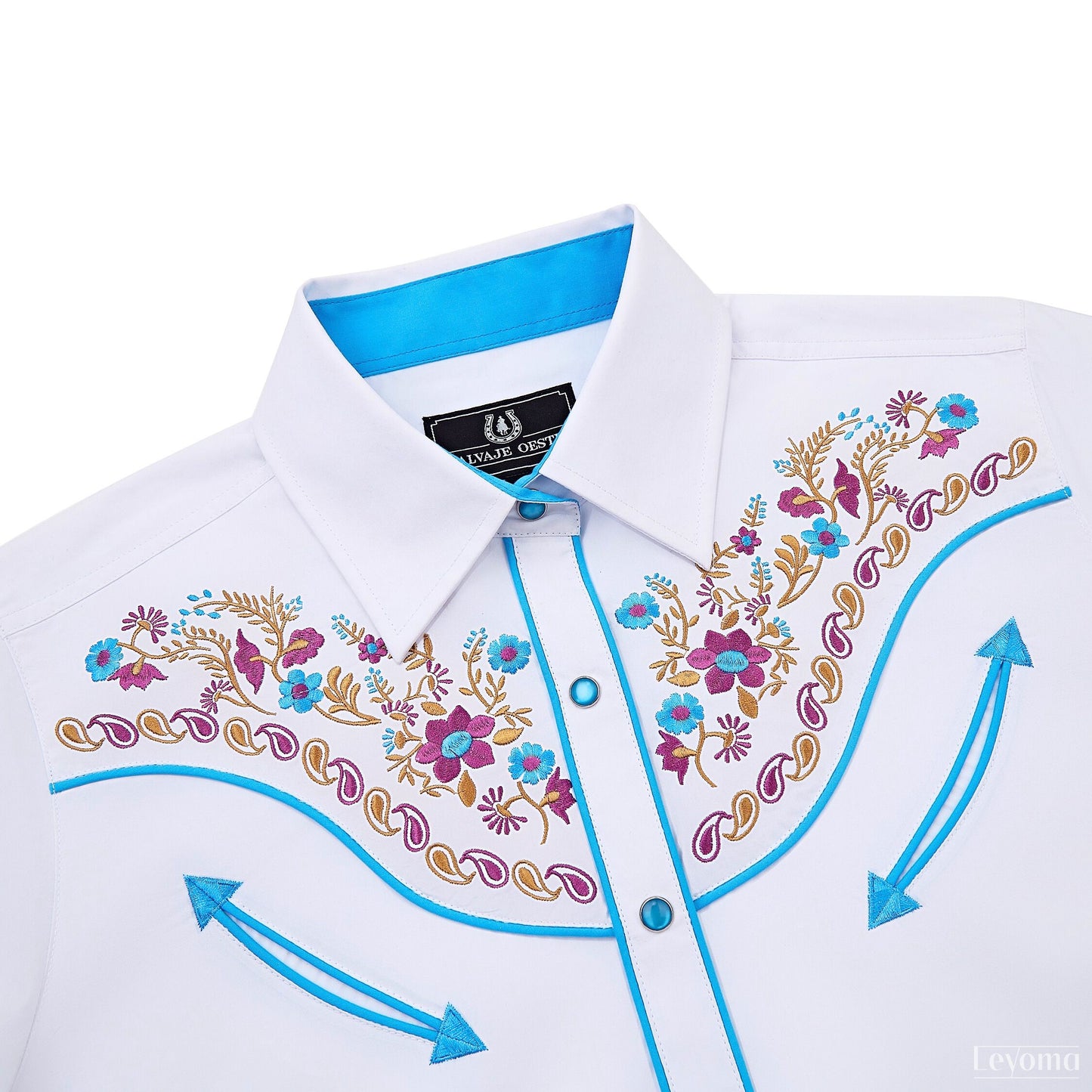 Women's White Floral Embroidered Western Pearl Snap Shirt