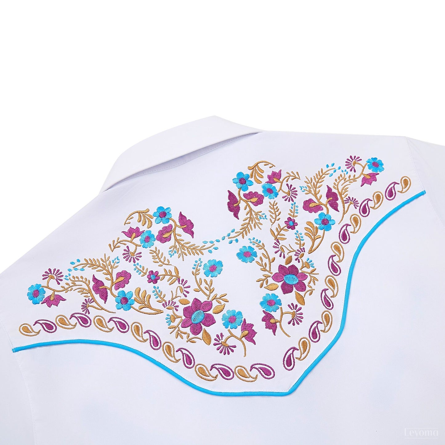 Women's White Floral Embroidered Western Pearl Snap Shirt