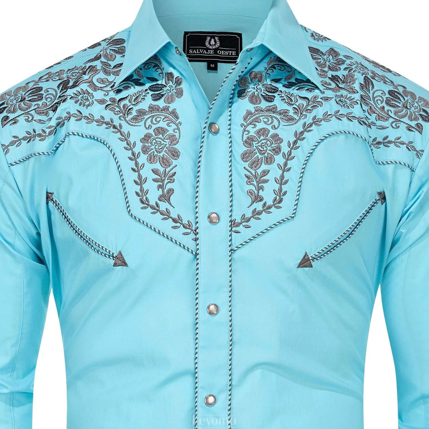 Montana Sky-Blue Men's Embroidered Western Pearl Snap Shirt