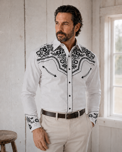 Mens Embroidered Western Pearl Snap Shirts
