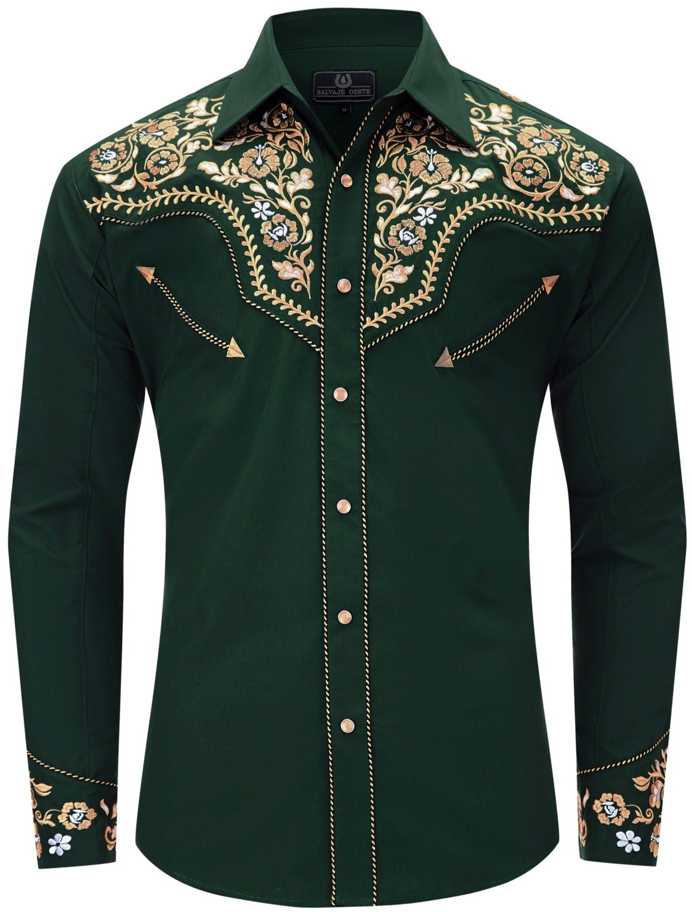 Mens Green Floral Embroidered Western Pearl Snap Retro Shirt Mens Green Floral Embroidered Western Pearl Snap Retro Shirt