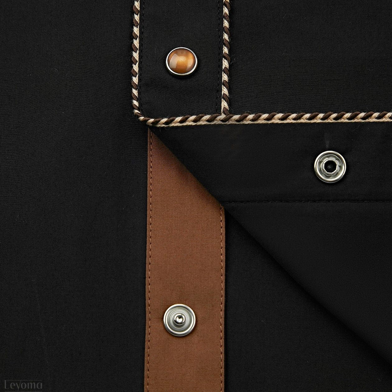 Black & brown pearl snap cowboy shirt with detailed floral embroidery - close-up front snaps image, X003BKC-27-black-coffee-S, X003BKC-27-black-coffee-M, X003BKC-27-black-coffee-L, X003BKC-27-black-coffee-XL, X003BKC-27-black-coffee-XXL, X003BKC-27-black-coffee-3XL