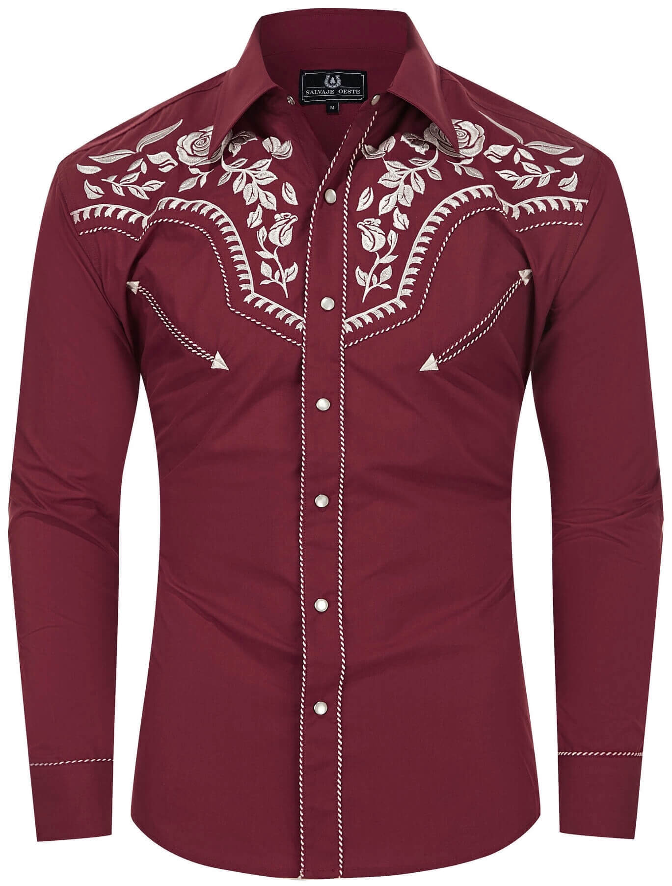 Leyoma Retro Burgundy Cowboy Formal Men s Embroidered Dress Shirt