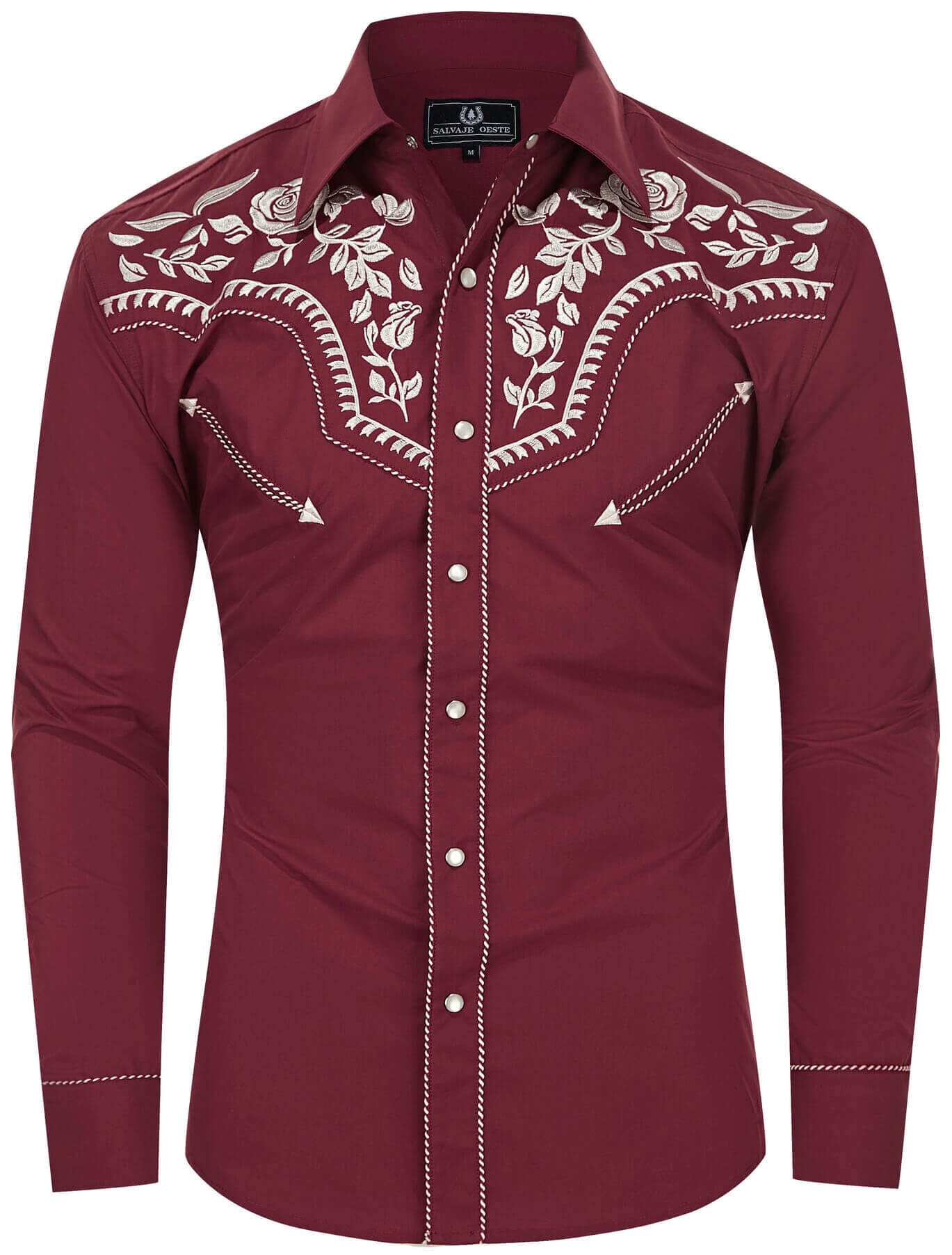 Retro Burgundy Cowboy Formal Men's Embroidered Dress Shirt Leyoma Retro Burgundy Cowboy Formal Men's Embroidered Dress Shirt Leyoma