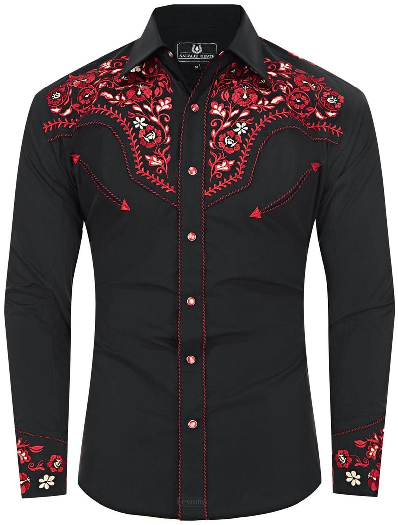Midnight Rose Men's Embroidered Western Pearl Snap Shirt