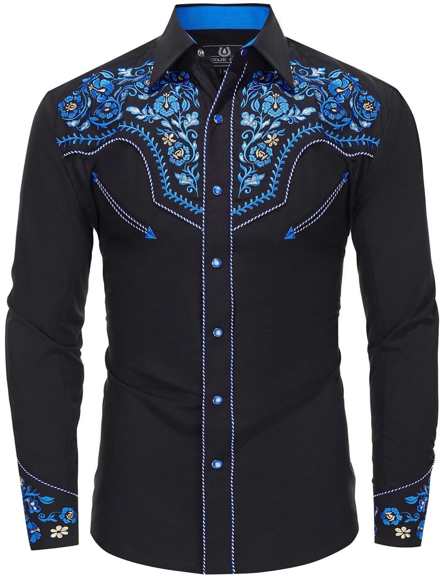 Men's Black & Blue Western Cowboy Shirt with Real Embroidery XXL Men's Black & Blue Western Cowboy Shirt with Real Embroidery XXL