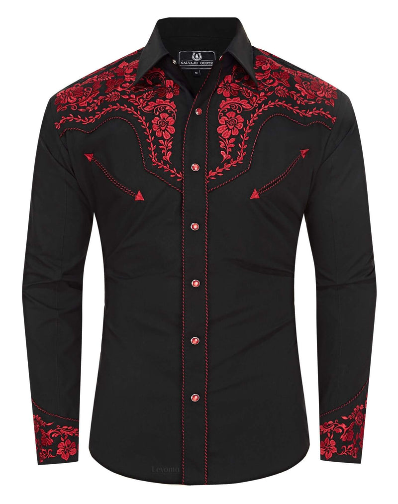 The Brave Bronco Men's Embroidered Western Pearl Snap Shirt