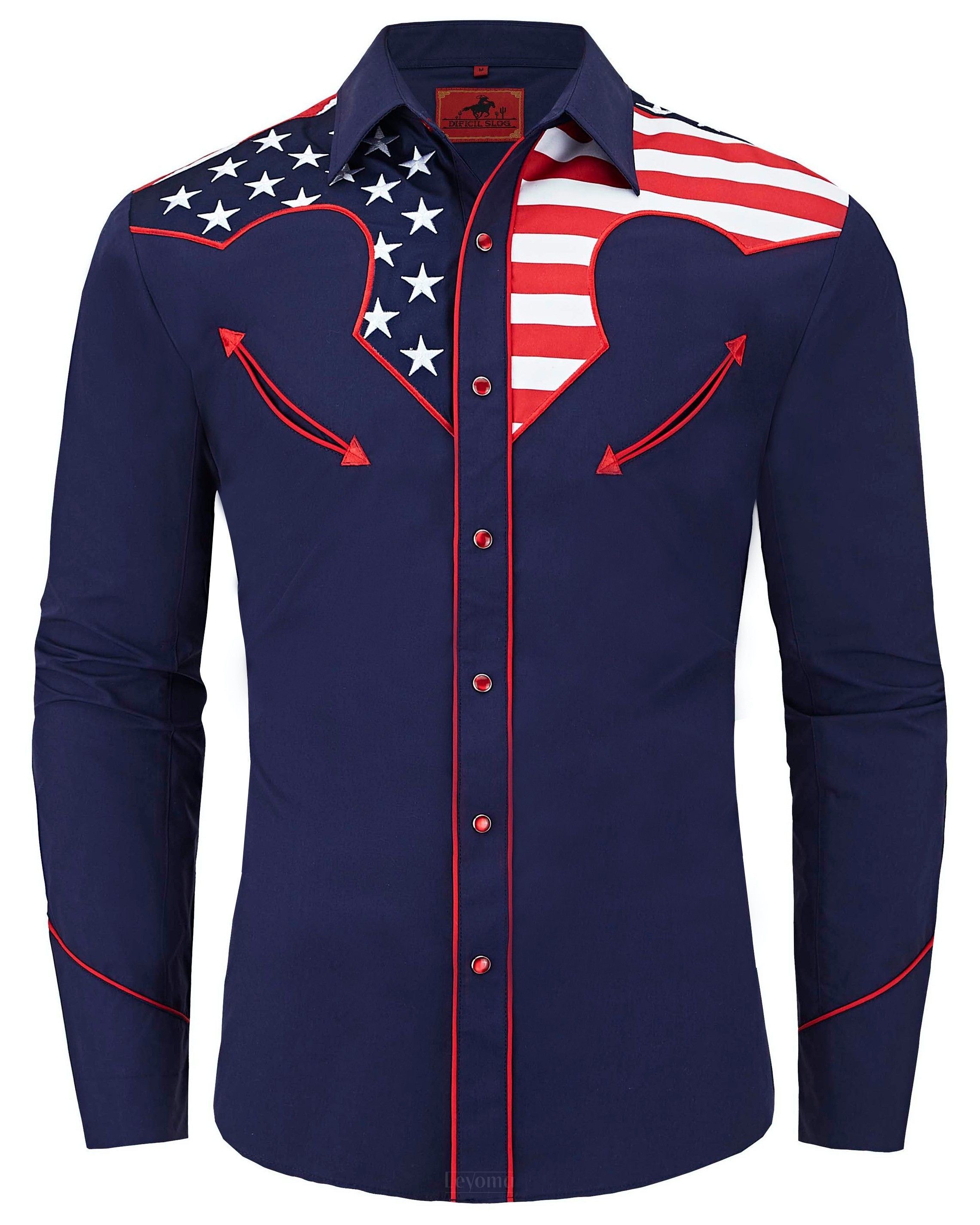 Stars & Stripes Blue Men's Embroidered Western Pearl Snap Shirt – Leyoma