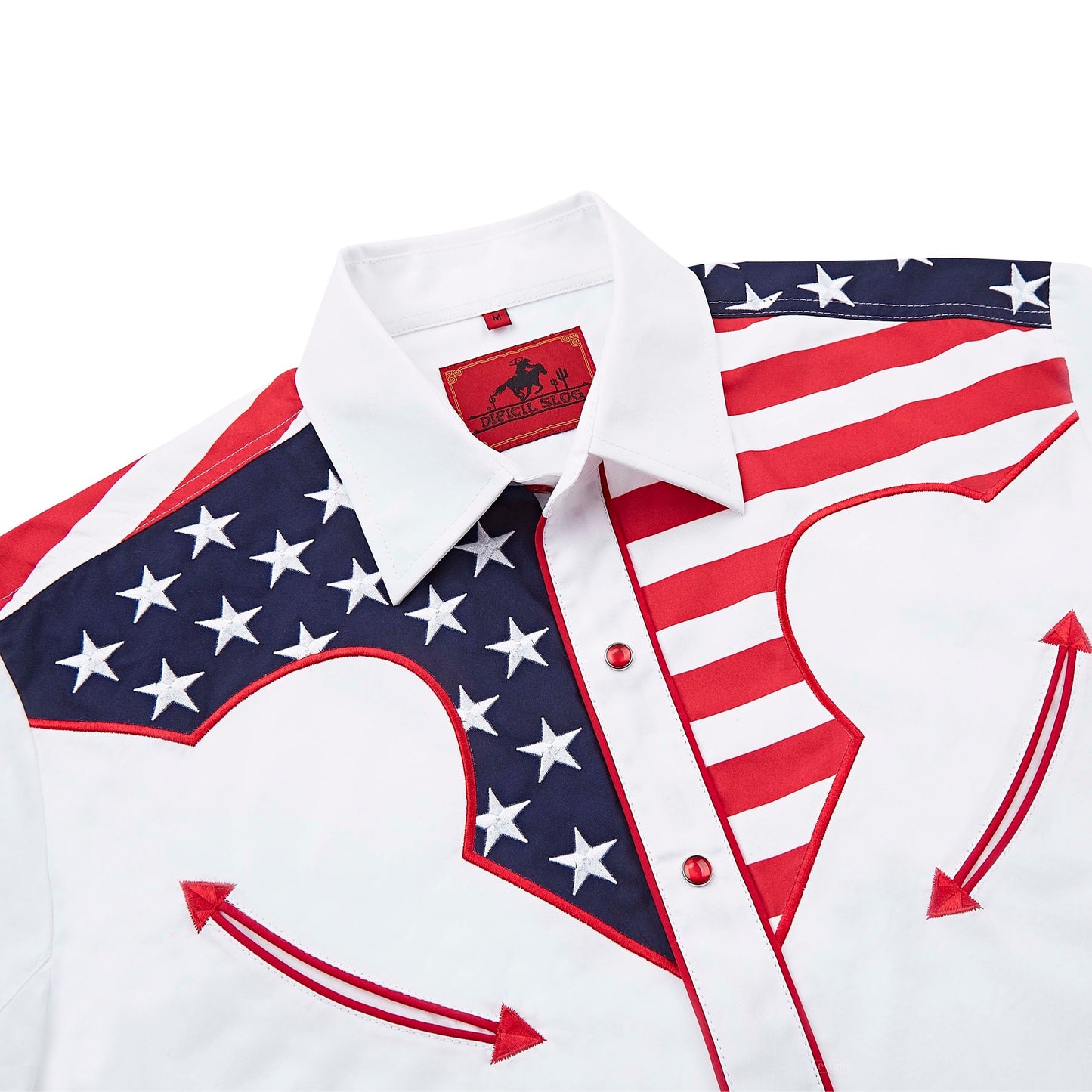 Stars & Stripes White Men's Embroidered Western Pearl Snap Shirt