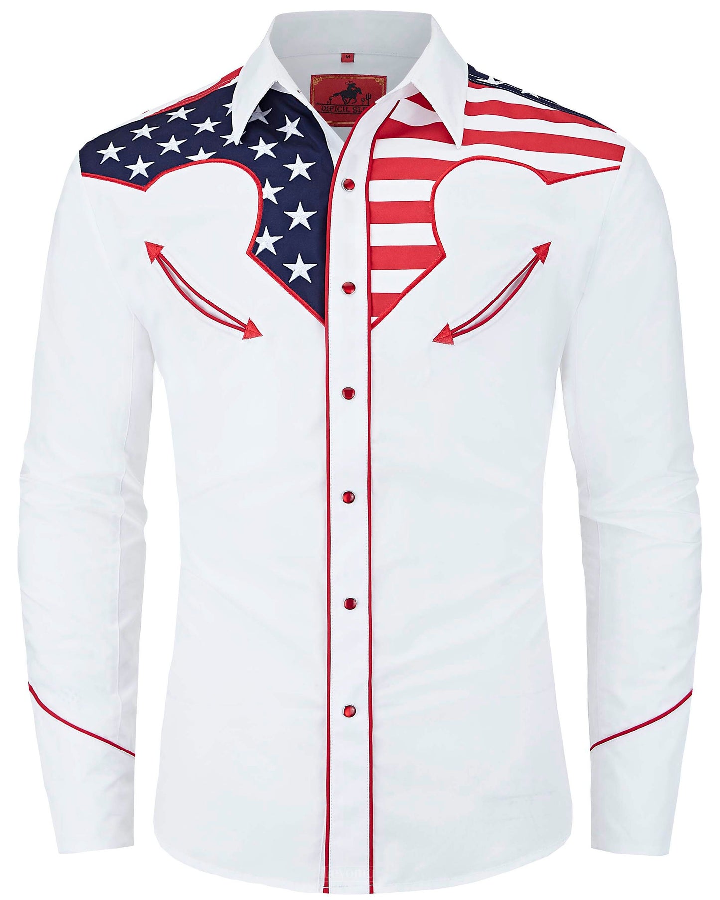 Stars & Stripes White Men's Embroidered Western Pearl Snap Shirt