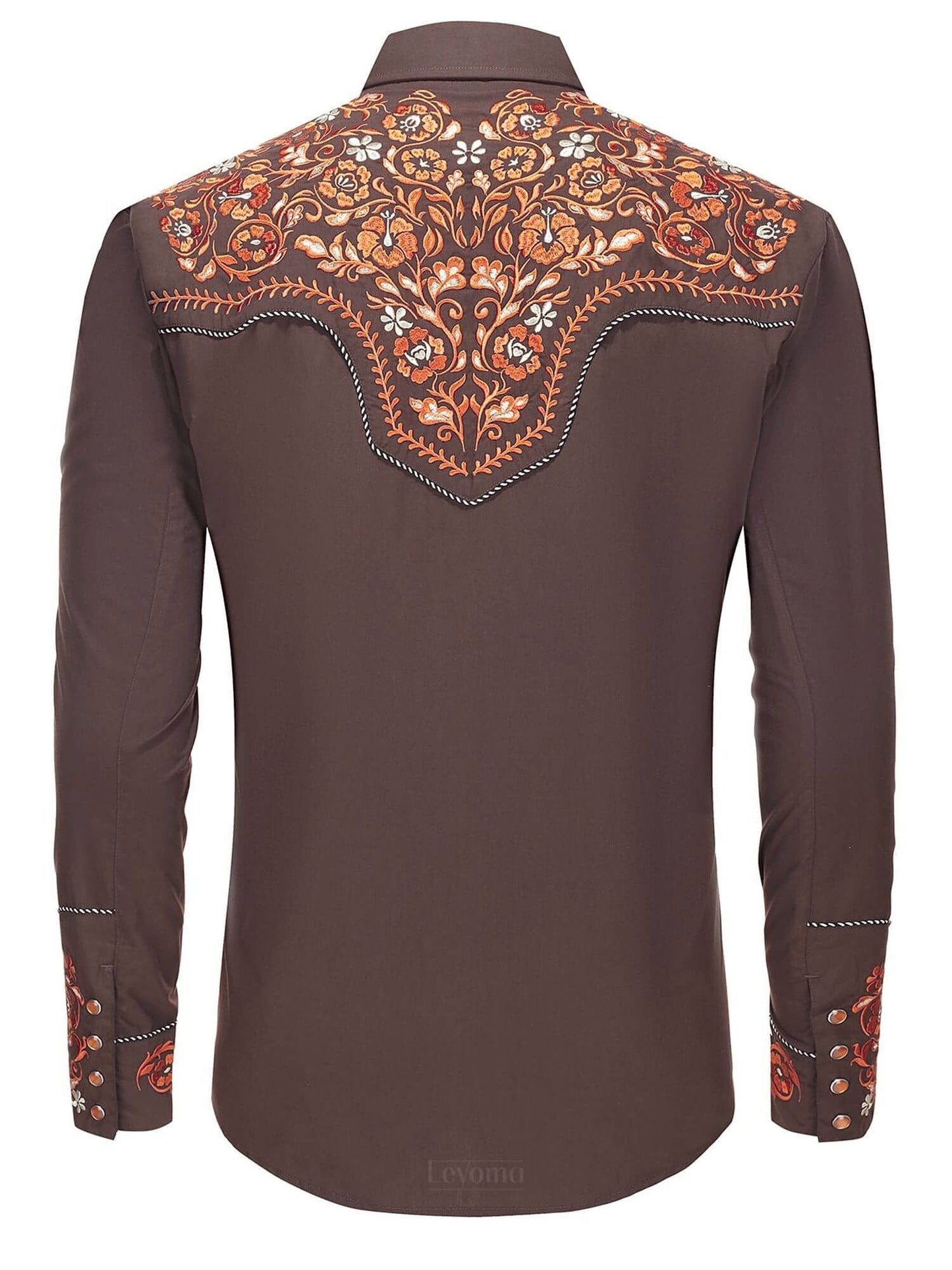Chemise Western Brodée pour Hommes à Boutons-pression en Nacre "Saddle Brown"