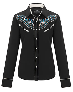Chemise Western Brodée pour Femmes à Boutons-pression en Nacre 
