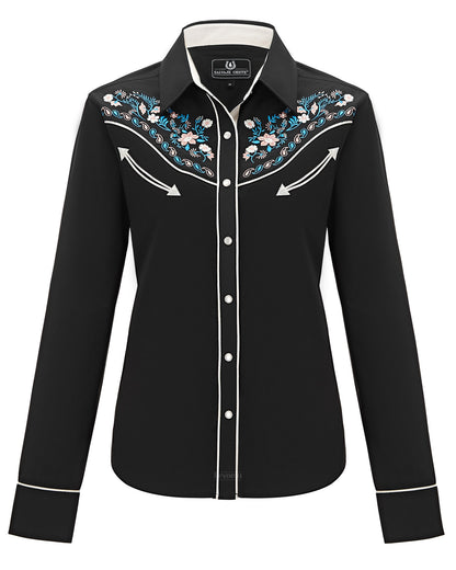 Chemise Western Brodée pour Femmes à Boutons-pression en Nacre "Moonlit Meadows"