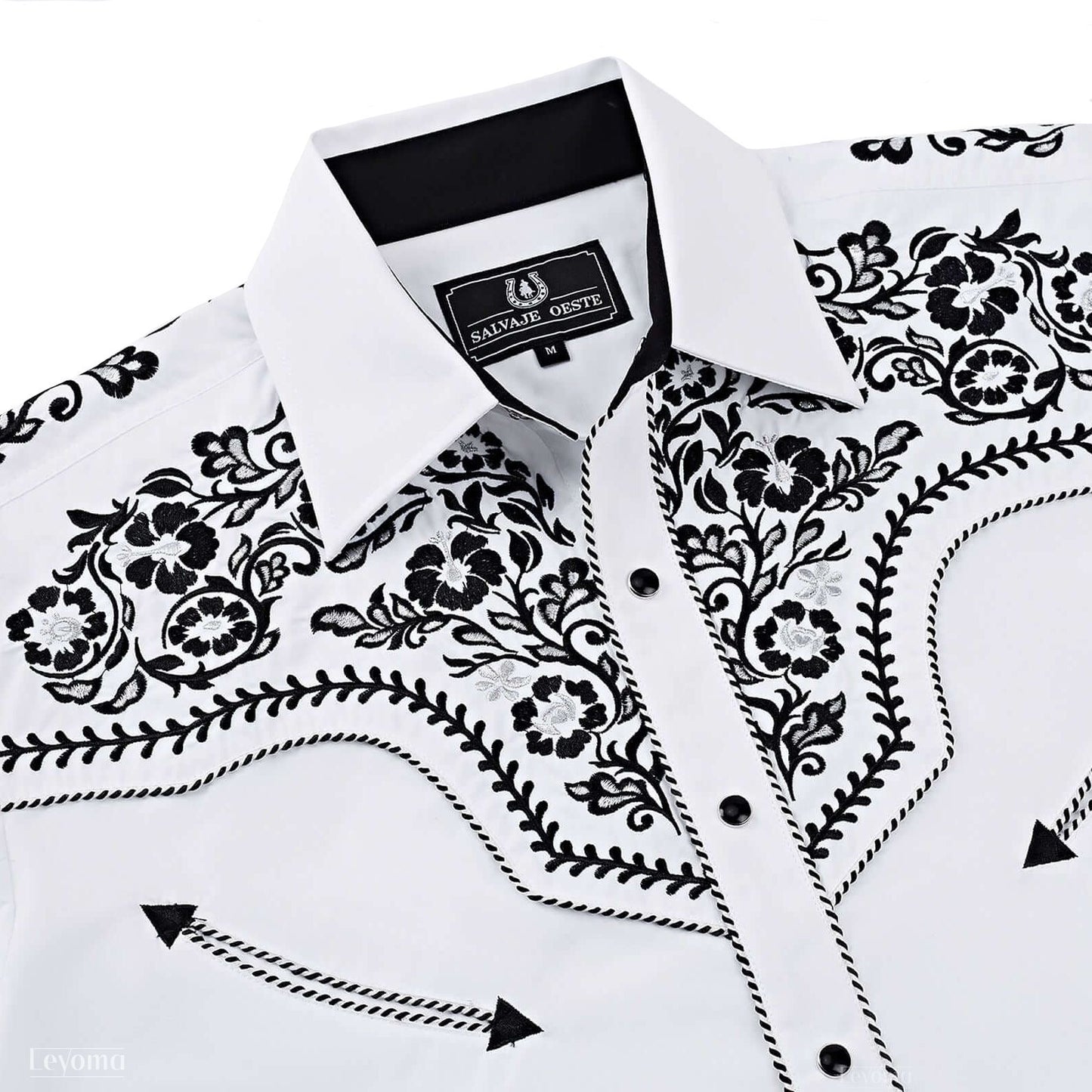 Clean-Cut White Men's Embroidered Western Pearl Snap Shirt