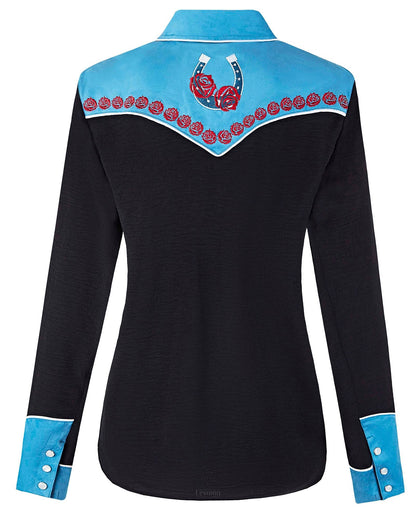Women's Blue Valentine Embroidered Western Pearl Snap Shirt