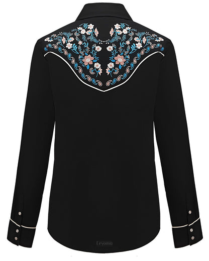 Chemise Western Brodée pour Femmes à Boutons-pression en Nacre "Moonlit Meadows"