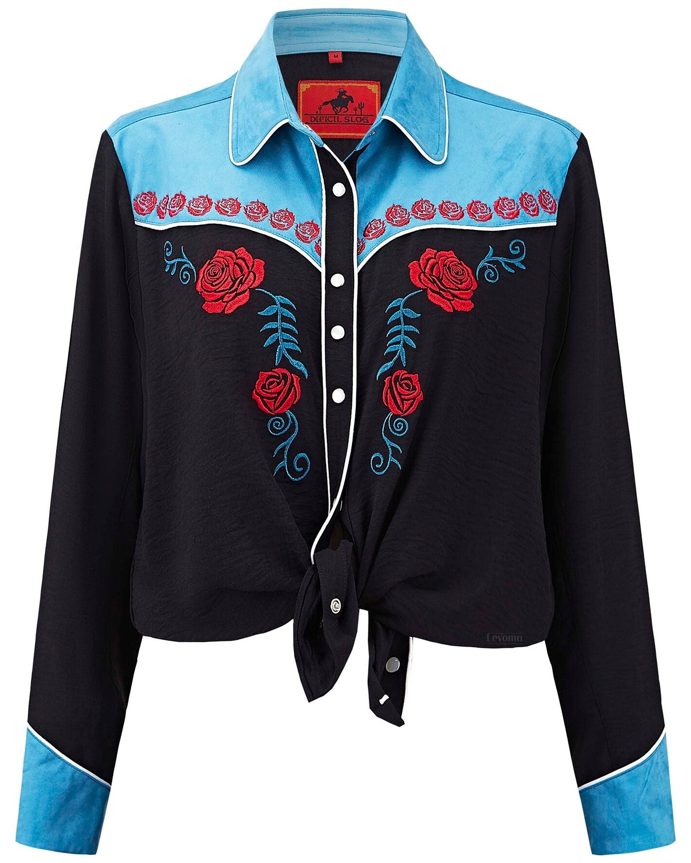 Women's Blue Valentine Embroidered Western Pearl Snap Shirt