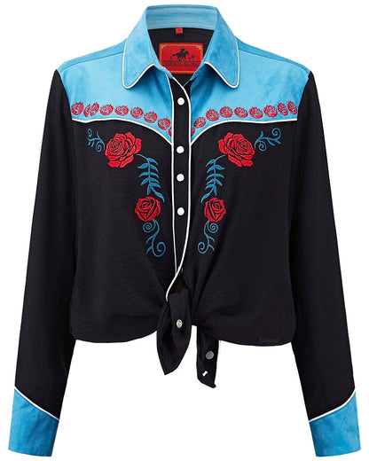 Women's Blue Valentine Embroidered Western Pearl Snap Shirt