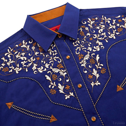 Men's Dark Blue Embroidered Western Shirt Pearl Snap Cowboy Shirt Men's Dark Blue Embroidered Western Shirt Pearl Snap Cowboy Shirt