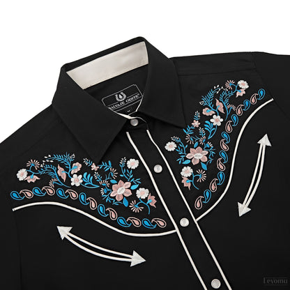 Chemise Western Brodée pour Femmes à Boutons-pression en Nacre "Moonlit Meadows"
