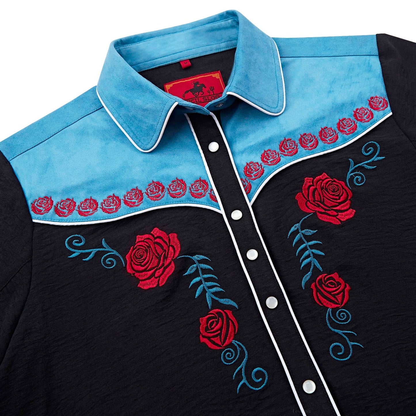 Women's Blue Valentine Embroidered Western Pearl Snap Shirt