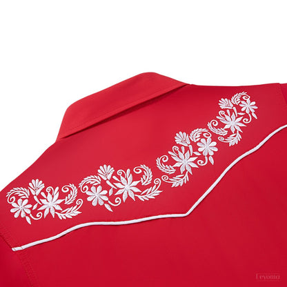 Women's White Rose Embroidered Western Pearl Snap Shirt