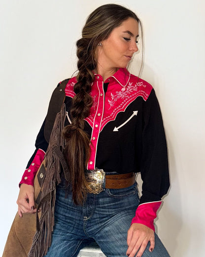 Women's Prairie Sunset Embroidered Western Pearl Snap Shirt