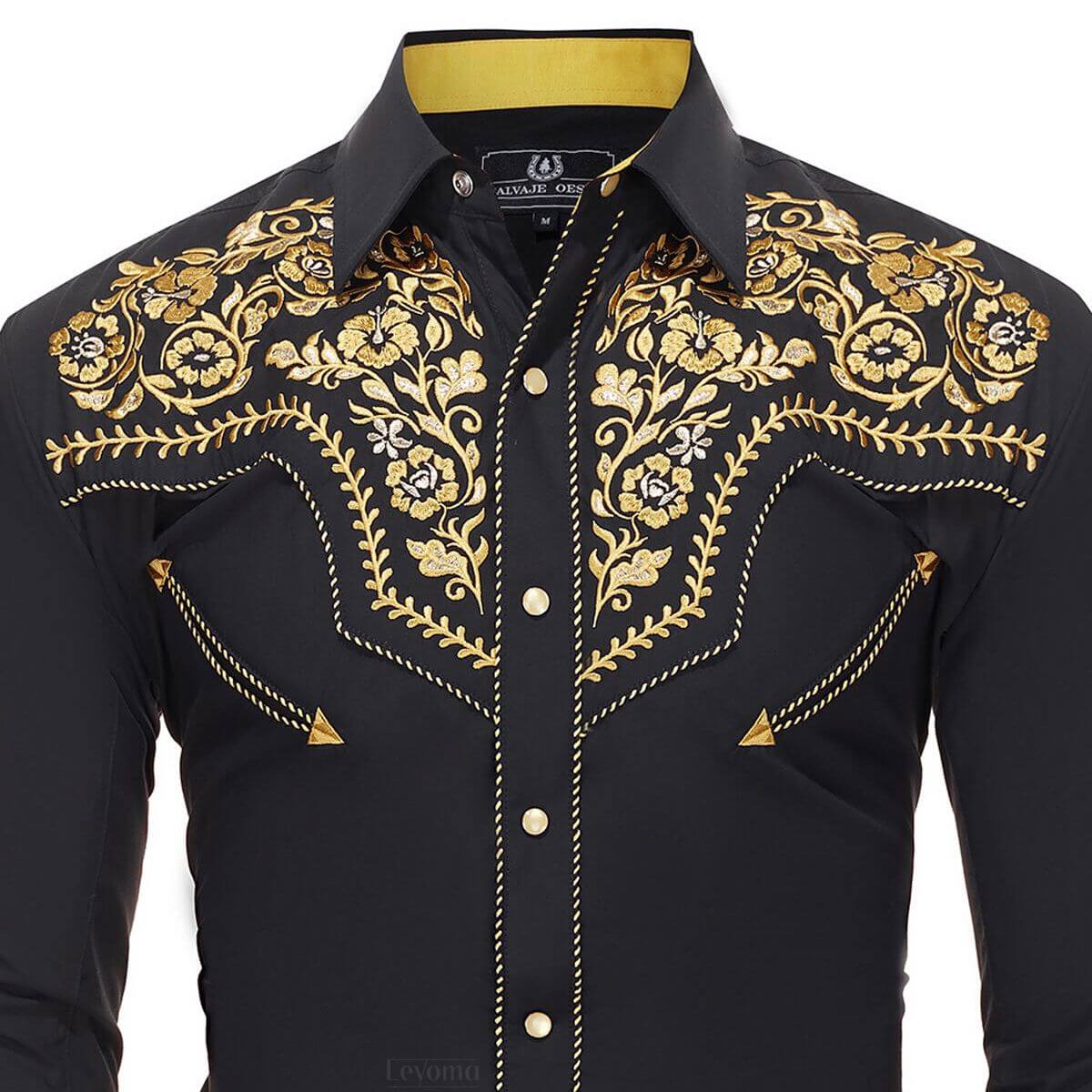 The Gold Vaquero Men's Embroidered Western Pearl Snap Shirt