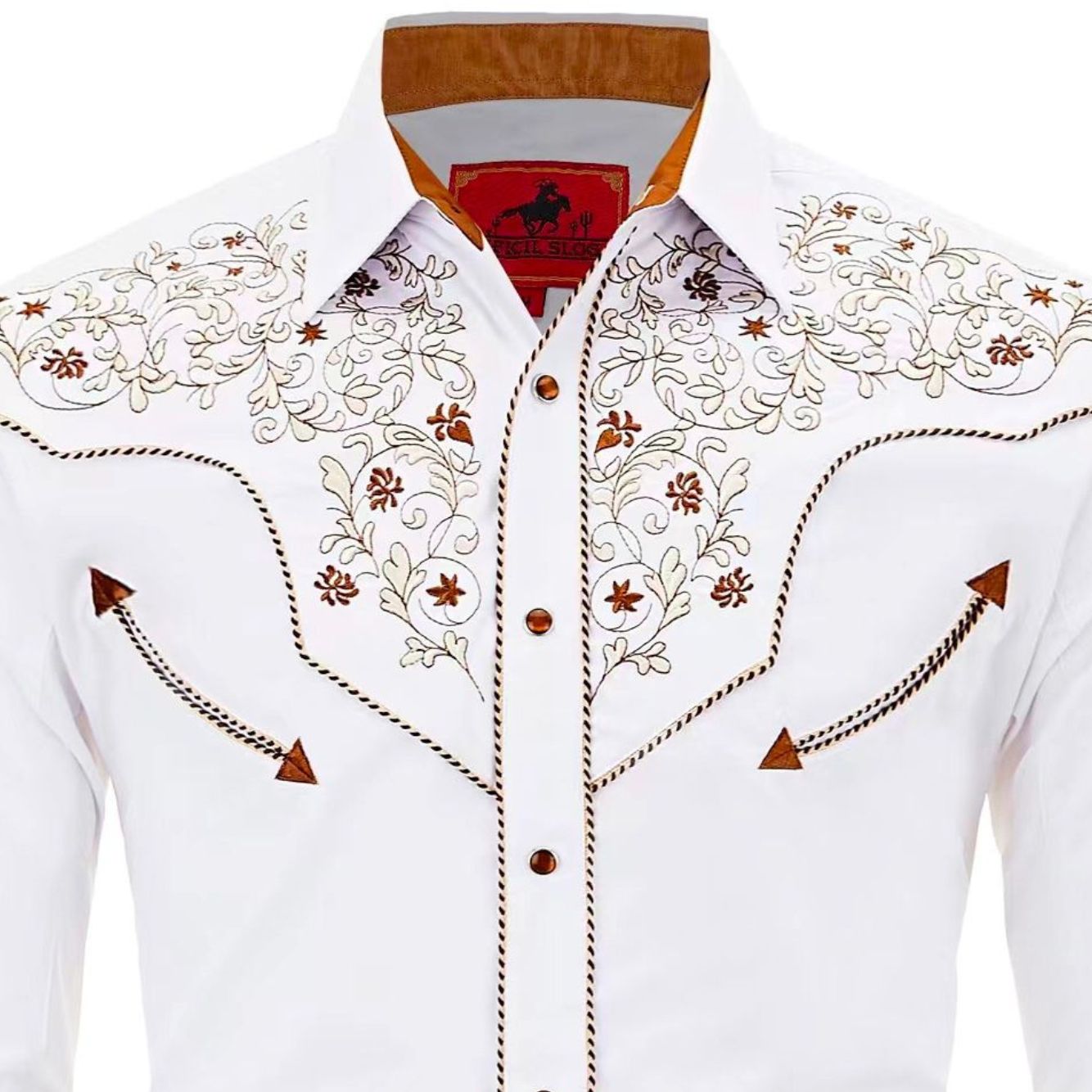 Bronze & Ivory Men's Embroidered Western Pearl Snap Shirt