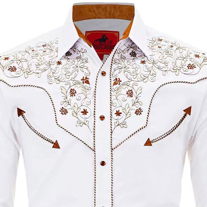 Bronze & Ivory Men's Embroidered Western Pearl Snap Shirt