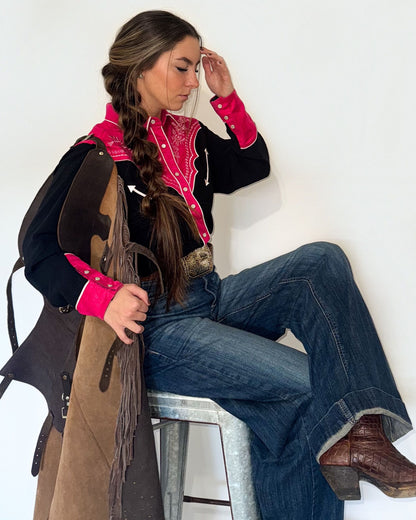 Women's Prairie Sunset Embroidered Western Pearl Snap Shirt