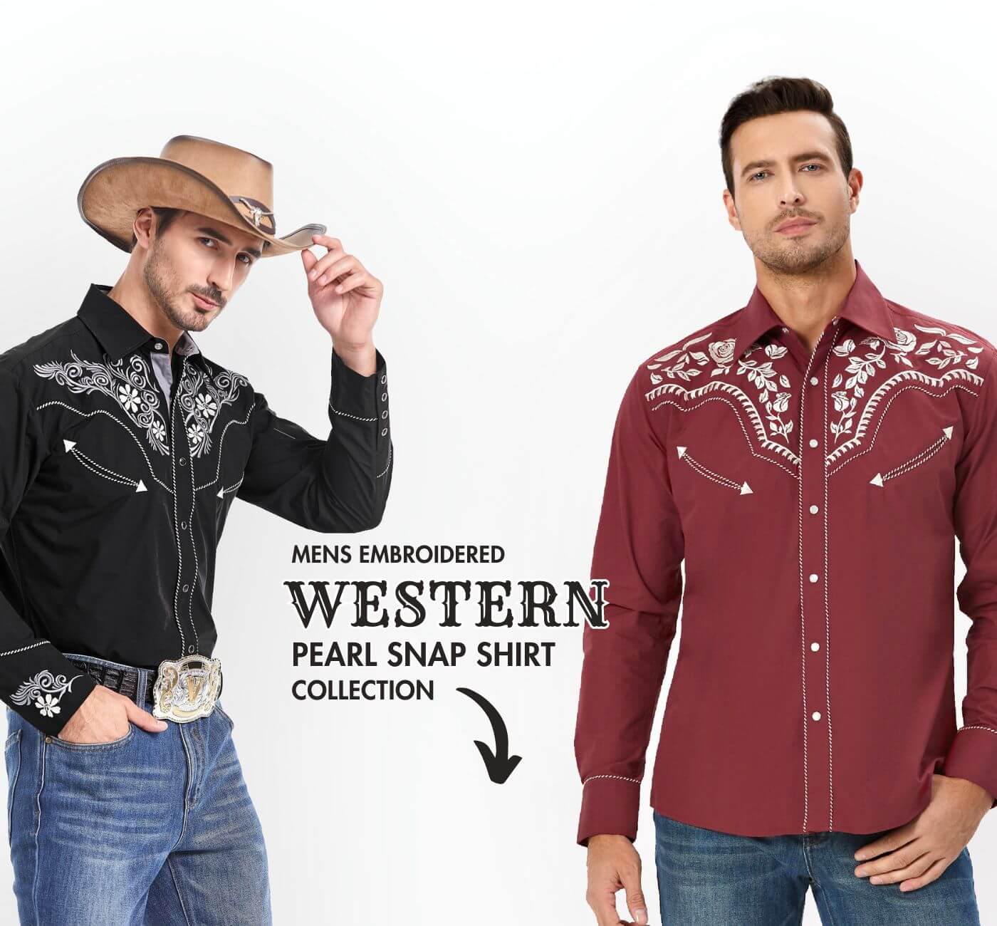 Mens Embroidered Western Pearl Snap Shirts - Leyoma