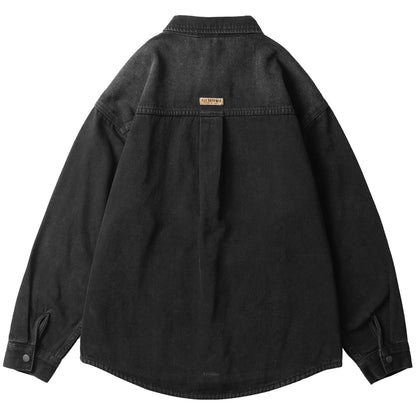 Men's Ezra Black Long Sleeve Overshirt with Utility Pocket