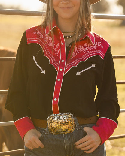 Women's Prairie Sunset Embroidered Western Pearl Snap Shirt