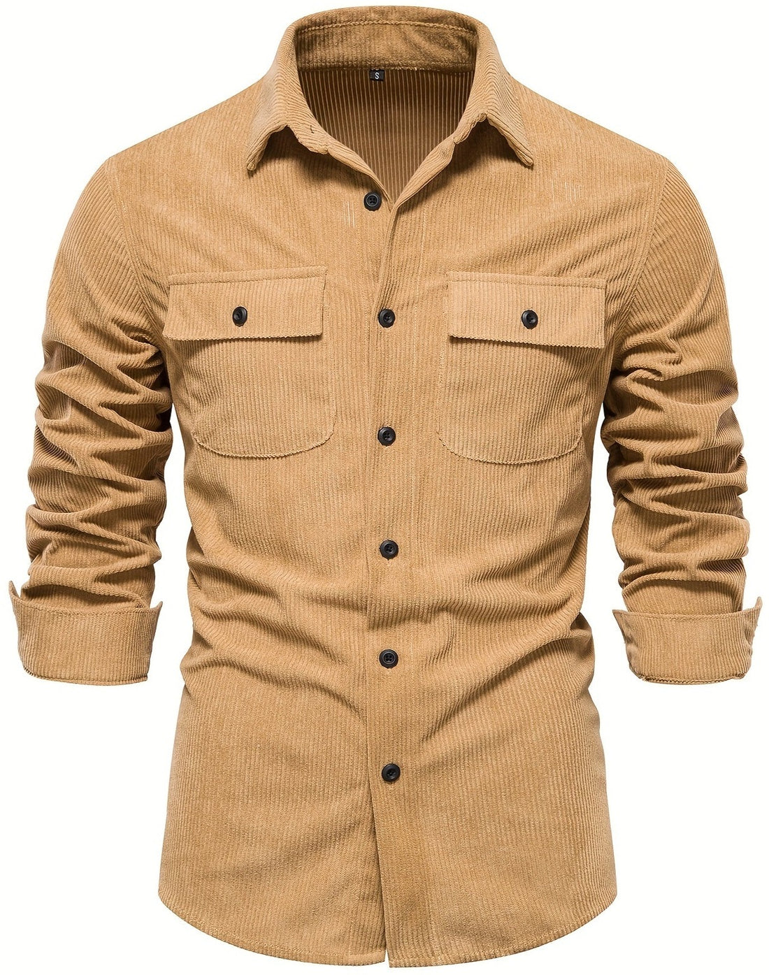 Brown, gray and blue men's corduroy button-up shirt - detail view