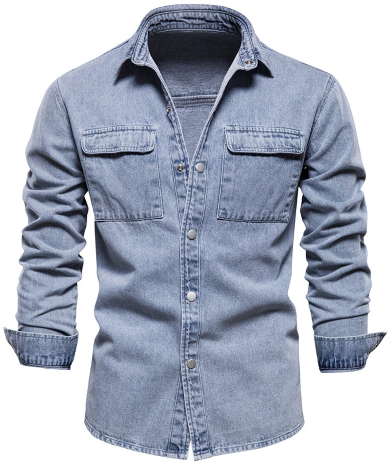 Men's Derek Denim Long Sleeve Double-Breasted Button Up Shirt – Leyoma