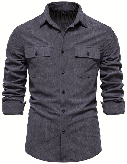 Men's Corduroy Long Sleeve Double-Breasted Button Up Shirt