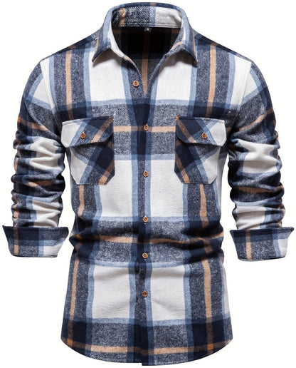 Men's Rodney Plaid Long Sleeve Double-Breasted Button Up Shirt