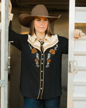 Women's Tulsa Rose Embroidered Western Pearl Snap Shirt