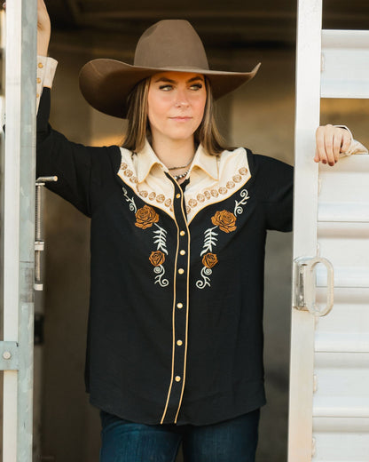 Women's Tulsa Rose Embroidered Western Pearl Snap Shirt