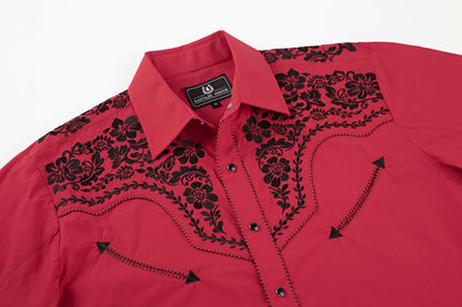 Leyoma Red Wrangler Mens Embroidered Western Button Up Shirt - Front Embroidery Detail, X003E97T95-31-red-S, X003E8MVPD-31-red-M, X003E8VZ6J-31-red-L, X003E97KF3-31-red-XL, X003E904DD-31-red-XXL, X003E8W96J-31-red-3XL