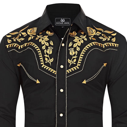 Chemise Western Brodée pour Hommes à Boutons-pression en Nacre "The Gold Bandit"