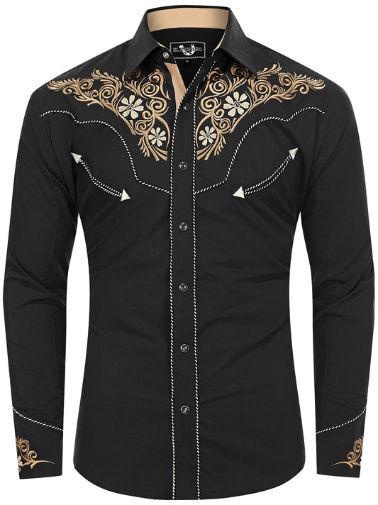 Leyoma Moonlight Maverick Men’s Embroidered Western Button Up Shirt Front