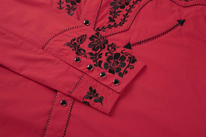 Leyoma Red Wrangler Mens Embroidered Western Button Up Shirt - Cuff Embroidery and Pearl Snaps Detail, X003E97T95-31-red-S, X003E8MVPD-31-red-M, X003E8VZ6J-31-red-L, X003E97KF3-31-red-XL, X003E904DD-31-red-XXL, X003E8W96J-31-red-3XL